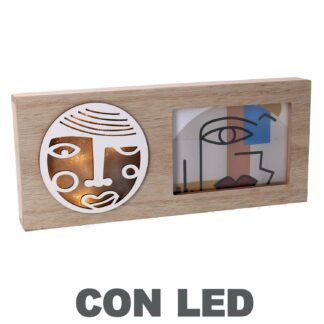Portafoto legno con led beige cm28x3,5h12