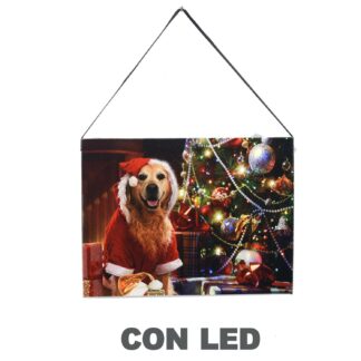 Quadro led cane babbo natale cm20x15x1,8