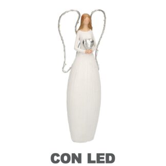 Angelo resina bianco con led e cuore cm10x5h24