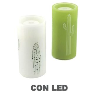 Candela led disegno cactus bianco verdefontana 2 assortiti cmø10h20