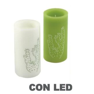 Candela led disegno cactus bianco verde2 assortiti cmø7,5h15