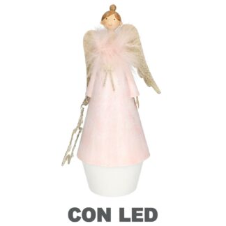 Angelo metallo rosa con led e stella cmø10h24