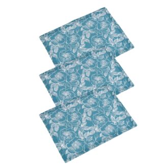 Canovaccio tessuto wild rose set 3 pezzi blu petrolio cm50x70