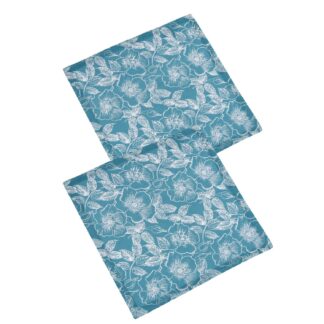 Tovagliolo tessuto wild rose set 2 pezzi blu petrolio quadro cm40x40