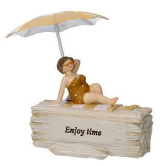 Statua resina donna sdraiata con scritta giallo cm10x5,5h8