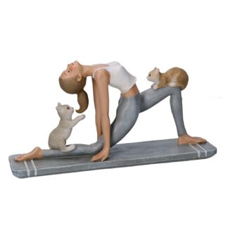 Statua resina donna con gatti grigio cm22x6,5h11,5