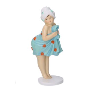 Statua resina donna con asciugamano azzurro cm5,5x4,5h12,5