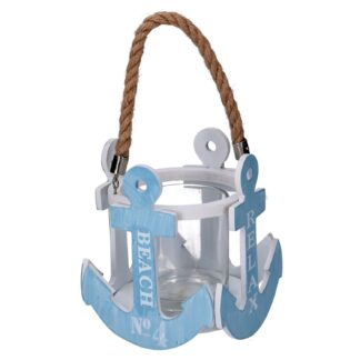 Portacandele legno ancora azzurro cmø13x15