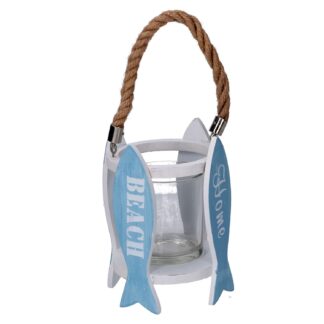 Portacandele legno pesce azzurro cm ø11,5h15