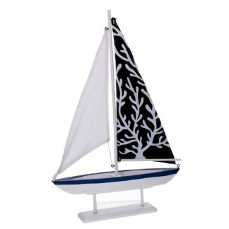 Barca legno corallo naturale e blu cm32x6,5h47,5