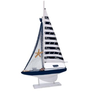 Barca legno naturale e blu cm31x5,5h57