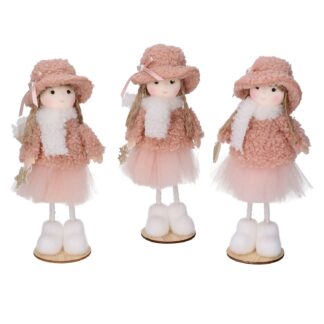 Bambolina tessuto rosa con cappello 3 assortiti cm7h16