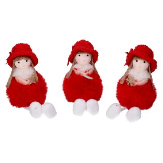 Bambolina tessuto rosso con cappello 3 assortiti cm6h19