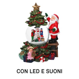 Palla di vetro led resina babbo natale con musica cm16x15h25