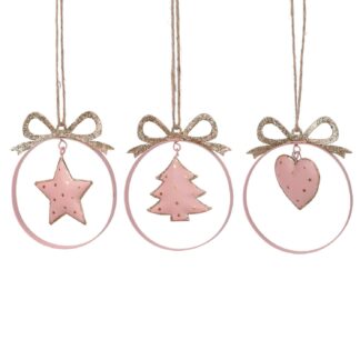 Decorazione metallo rosa 3 assortiti cm10x8x1