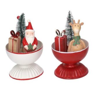 Decorazione metallo rosso renna e babbo2 assortiti cm13,5x8h8