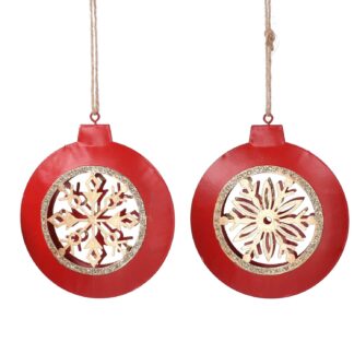 Decorazione metallo fiocco di neve rosso cm12x10h2