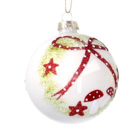 Sfera vetro con fiocco bianco cm ø8