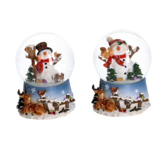 Palla di vetro con carillon pupazzo di neve azzurro 2 assortiti cm10,3x11h14,5
