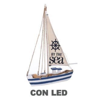Barca legno con led naturale e blu cm25x6h38