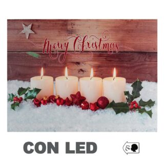 Quadro legno led candele bianche rettangolare cm40x30x1,8