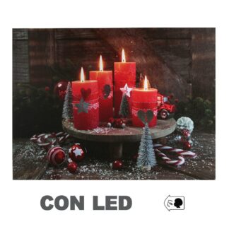 Quadro legno led candele rosse rettangolare cm40x30x1,8