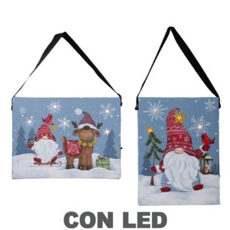 Quadro led legno gnomo con supporto blu2 assortiti cm15x21x2