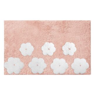 Tappetino bagno 100% cotone fiori rosa antiscivolo cm50x80x2
