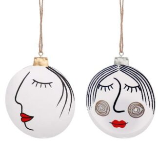 Sfera metallo con viso bianco 2 assortiti cm12x10h1,8