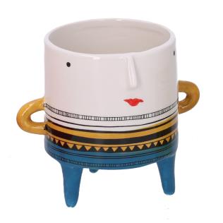 Portavaso ceramica viso bianco e azzurro cm ø8,6h9,8