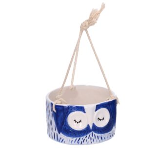 Portavaso pensile ceramica gufo blu cm ø12,4h7/20