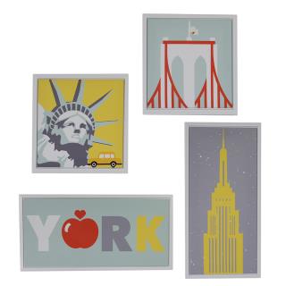 Quadro stampa new york bianco set 4 pezzi cm30x60x2,5 + cm30x30x2,5