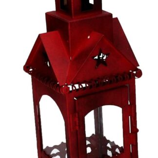 Lanterna metallo rosso quadro cm9,5x9,5h30