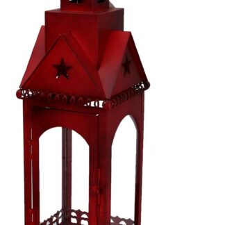 Lanterna metallo rosso quadro cm13x13h45,5