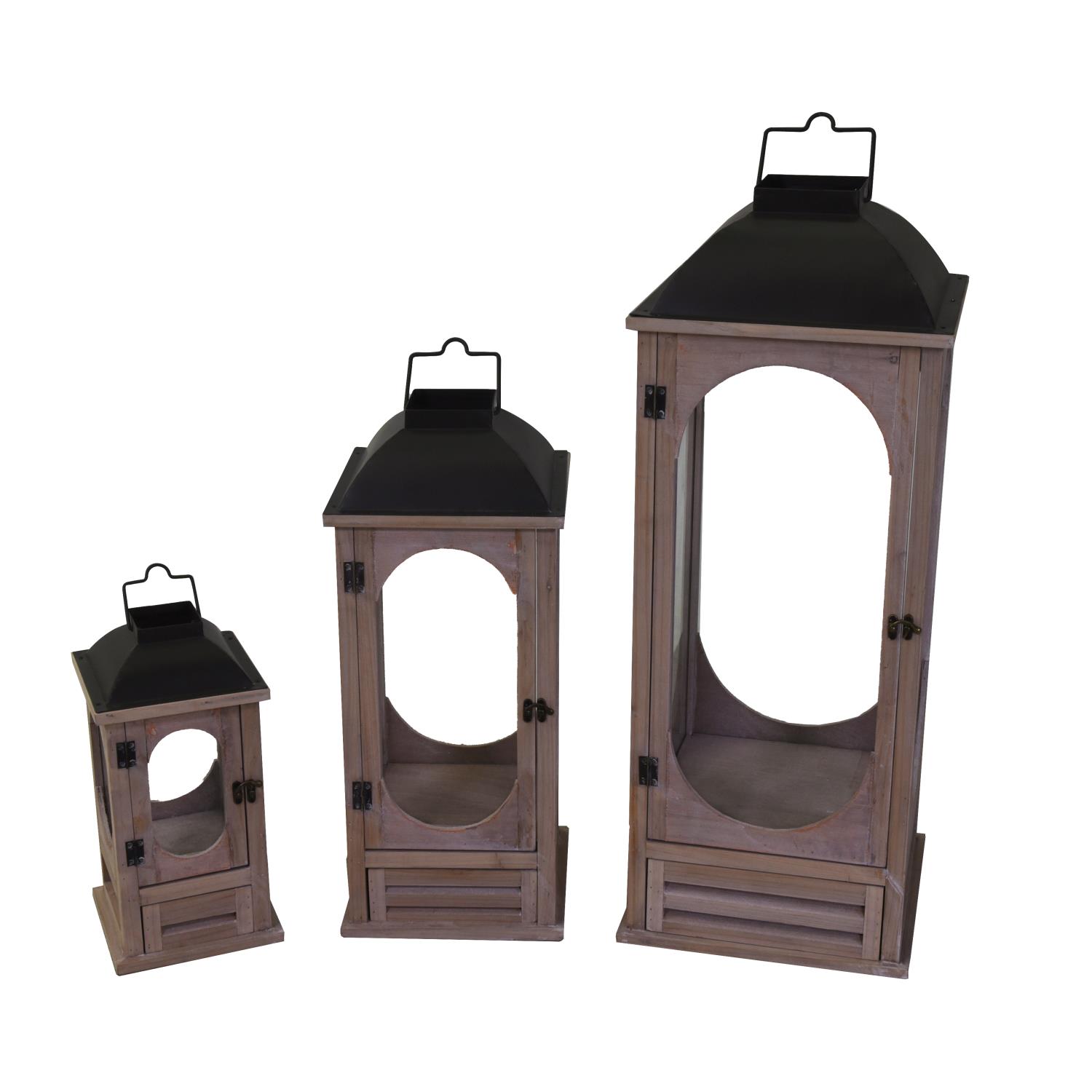 Lanterna legno metallo 1-3 naturale grigio c/cassetto quadro cm32x32h85