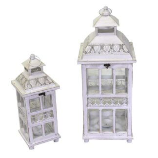 Lanterna legno metallo 1-2 sbiancato quadro cm24x24h60,5