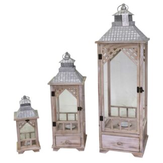 Lanterna legno metallo 1-3 naturale quadro cm32x32h101