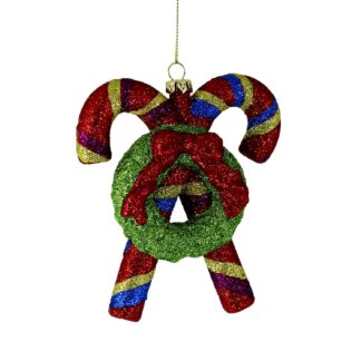 Decorazione plastica ghirlanda con bastoncino di zucchero rosso cm10x3,3x12