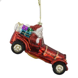 Macchina vetro con babbo natale rosso cm15x5,7h9