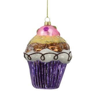 Cupcake vetro con ciliegia viola cm9,5x9,5h13