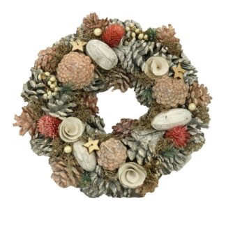 Coroncina con pigne rosa cm ø30h7,5