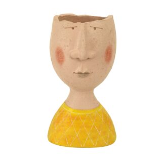 Portavaso resina viso giallo crema cm18x12h32
