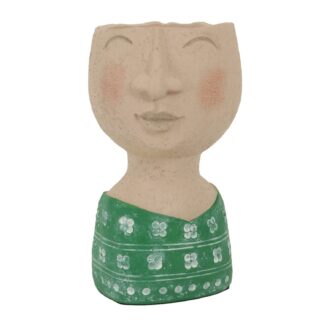 Portavaso resina viso verde crema cm ø9h17