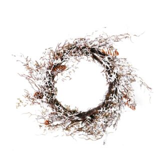 Coroncina plastica pino innevata con pigne cm60x60h13