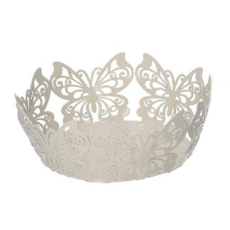 Cestina metallo farfalla crema tondo cmø20h7