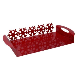 Vassoio metallo fiocco neve rosso rettangolare cm41x20h6,5