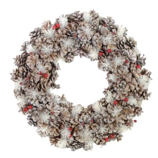 Coroncina innevata con bacche e pigne naturale cm ø30