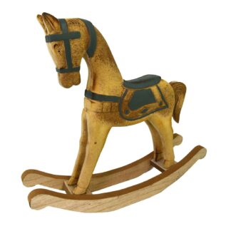 Cavallo a dondolo legno verde acqua marrone cm26,5x6,5h22