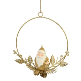 Babbo natale metallo ghirlanda oro cm16x16x3