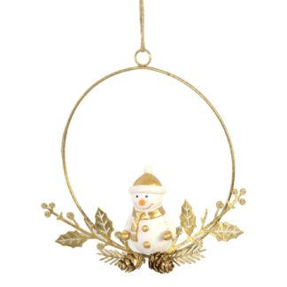 Pupazzo di neve metallo ghirlanda oro cm16x16x3